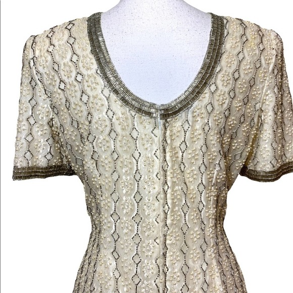 Vtg 80’s Stenay Champagne Beaded Short Gown 10 - Picture 8 of 16